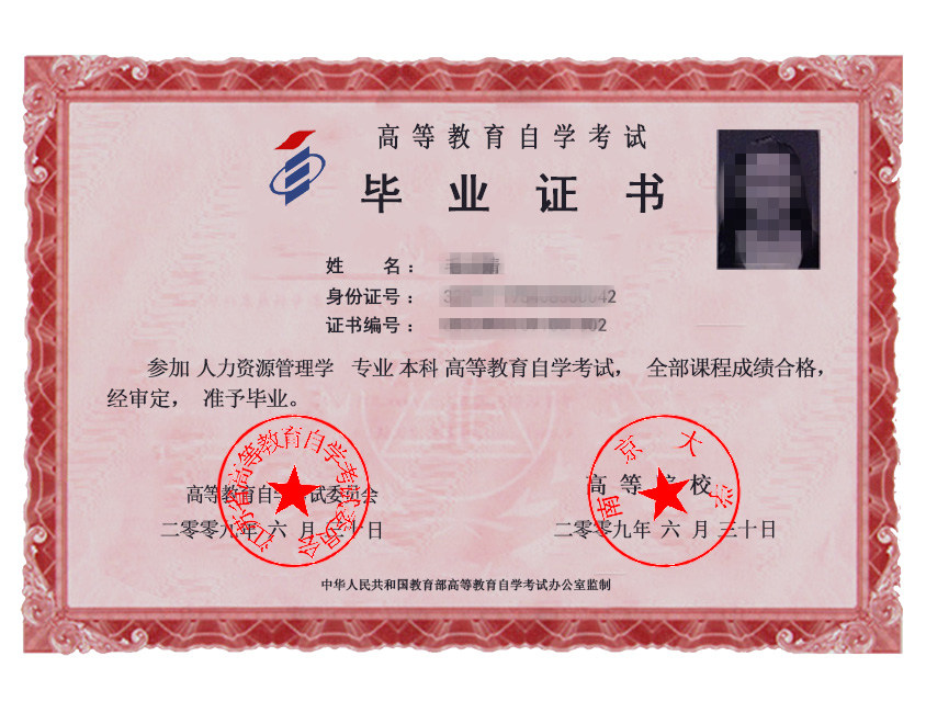 人力資源管理本科畢業(yè)證樣本