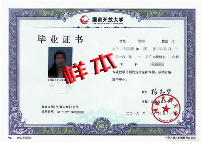 電大學(xué)歷樣本