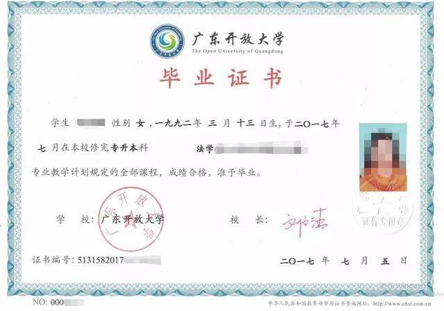 廣東開放大學(xué)畢業(yè)證書