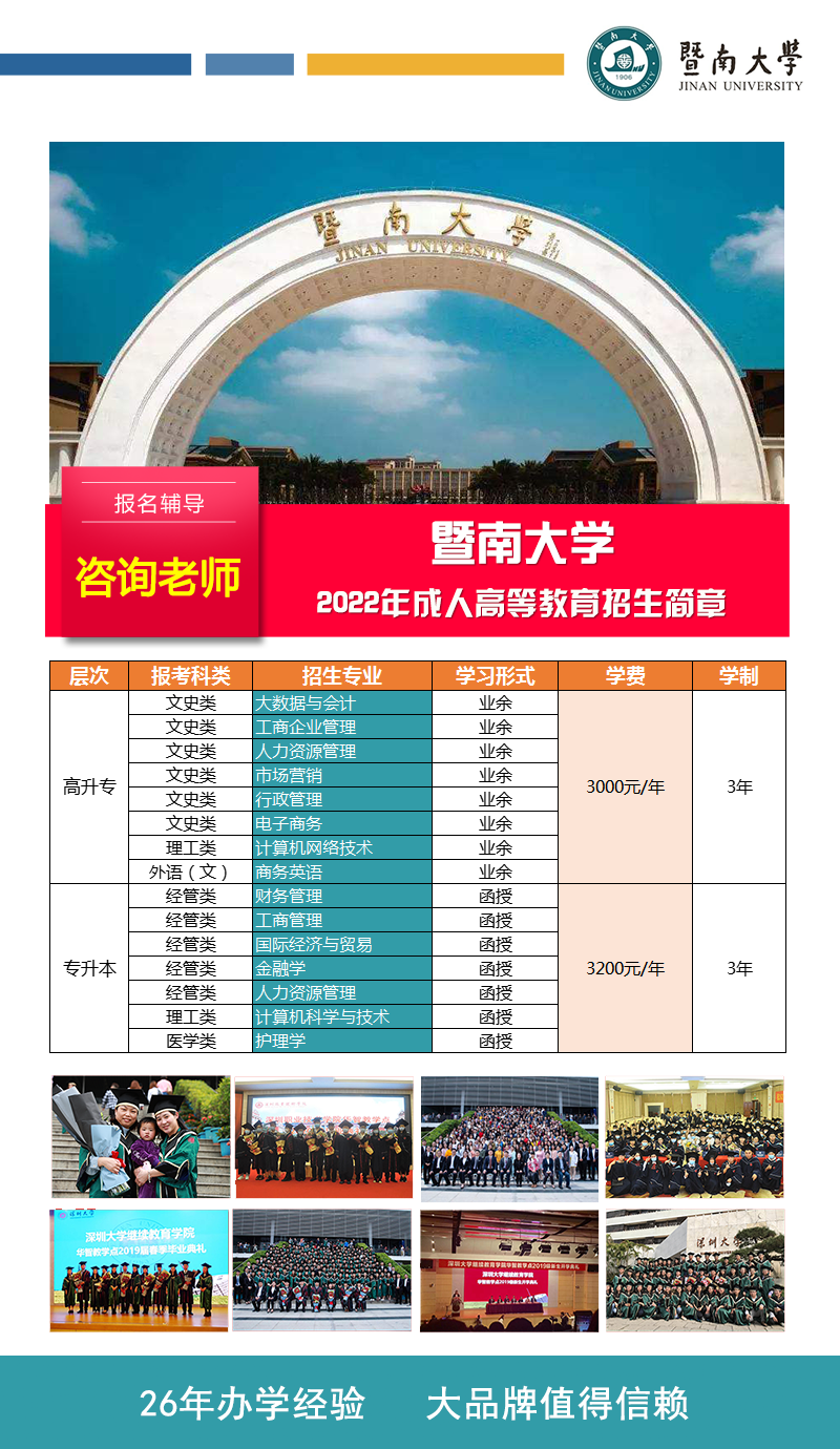 暨南大學成人高考招生簡章