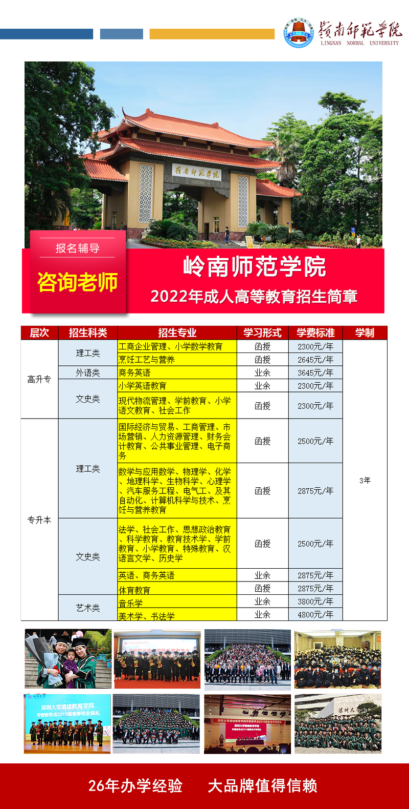 嶺南師范學院成人高考招生簡章